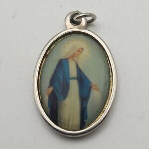 Vintage Virgin Mary Italy Medal Pendant Chi Rho Alpha Omega Two Tone Catholic